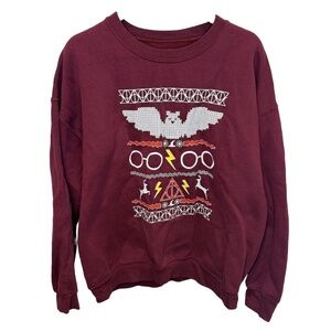 Harry Potter Fawkes Gryffindor Ugly Christmas Sweater XL Maroon Crewneck